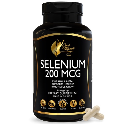 [BRSRAAI6CJ5WEHQ6] Cocó March N.M.D. Selenium 200 mcg – Thyroid & Immune Support Supplement – Essential Mineral for Metabolism & Antioxidant Defense – Gluten Free, Dairy Free & Vegan – 3 Month Supply, 90 Veg Capsules