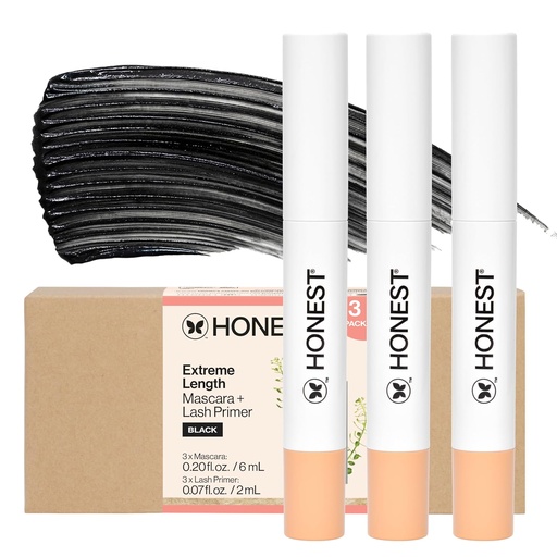 [BRSRMH3QOAMB6AAU] Honest Beauty 2-in-1 Extreme Length Mascara + Lash Primer 3-Pack | Cruelty Free + Safe for Sensitive Eyes | 0.27 fl oz each (pack of 3)