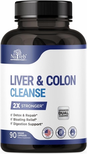 [BRSRMBIEA5YAG3L6] Liver Detox & Colon Cleanse - 2X Stronger - Liver Cleanse Detox & Repair - Colon Cleanser & Detox - Premium Milk Thistle Supplement - Män & Kvinnor - Vegan 90 kapslar