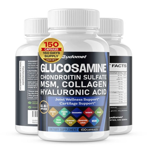 [BRSRAZT4OQIBGC3J] Glucosamine Chondroitin sulfate Methylsulfonylmethane Hyaluronic Acid Turmeric Ginger Vitamin C, D3, Black Pepper -150 Capsules