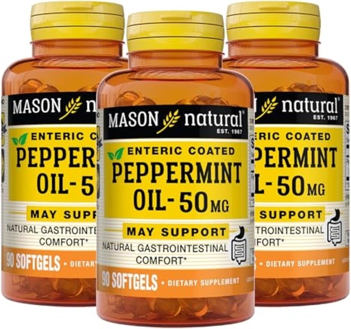 [BRSW2BQ6CUNAK3D2] MASON NATURAL Peppermint Oil 50 mg Enteric Coated Supplément, 270 jours de soutien gastro-intestinal pour Bowel, pilules softgel fonctionnant normalement