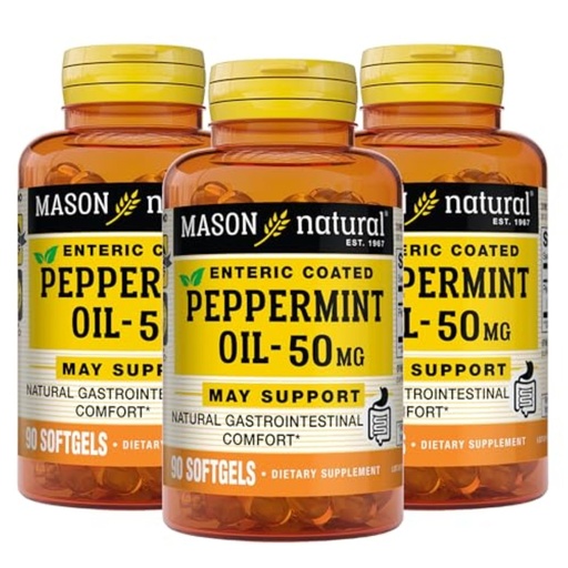 [BRSW2BQ6CUNAK3D2] MASON NATURAL Peppermint Oil 50 mg Enteric Coated Supplement, 270 Day Supply of Gastrointestinal Support for Normally Functioning Bowel, Softgel Pills
