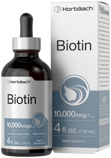 [BRSROZYLO4NAID3O] Horbäach Biotin Liquid Drops 10000mcg | 4 fl oz | Berry Flavor | Vegetarian, Non-GMO & Gluten Free Supplement