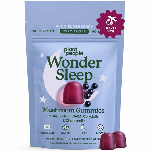 [BRSROAD4BN6GKELG] Plant People WonderSleep Mushroom Gummies Supplement Mini with Reishi Super Mushrooms, Saffron, Wild Elderberry Flavor No Sugar Vegan-Friendly & Gluten-Free Trial Size