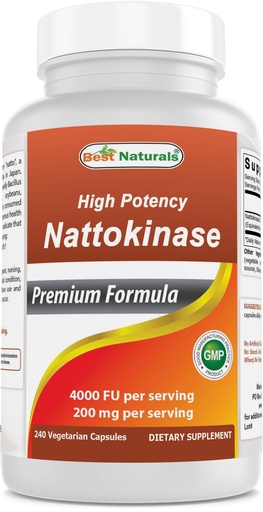 [BRSRAGDQBZ6Q4G3G] Best Naturals High Potency Nattokinase 4000 FU Per Serving/ 200 mg per Serving, 240 Vegetarain Capsules. Non-GMO, Gluten Free.