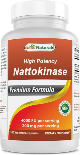 [BRSRAGDQBZ6Q4G3G] Best Naturals High Potency Nattokinase 4000 FU Por Serving/ 200 mg por Serving, 240 Vegetarain Capsules. No GMO, Gluten Free.