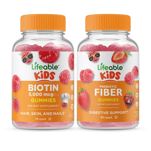 [BRSRMYIYOYBBO3T7] Lifeable Biotin Kids + Prebiotic Fiber Kids, Gummies Bundle - Great Tasting, Vitamin Supplement, Gluten Free, GMO Free, Chewable Gummy