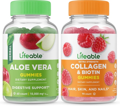 [BRSROZABOIPAOGT6] Lebendige Aloe Vera + Collagen & Biotin, Gummie Bundle - Große Verkostung, Vitamin-Ergänzung, Glutenfrei, GMO frei, Kaubar