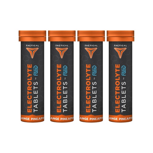[BRSWYGILCEIR4EYZ] Fluid Tactical- Effervescent Hydration Tablets, Electrolyte Replacement & Dehydration Prevention, 4 Pack, 40 Servings (Orange Pineapple)