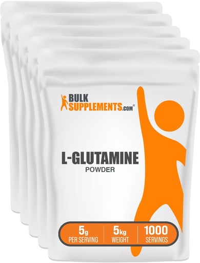 [BRSWIAQLBEOQMDT2] BulkSupplements.com L-Glutamine Powder - Glutamine Supplement, for Recovery & Gut Health - Unflavored & Gluten Free, 5g (5000mg) per Serving, 1kg (Pack of 5) (11 lbs)