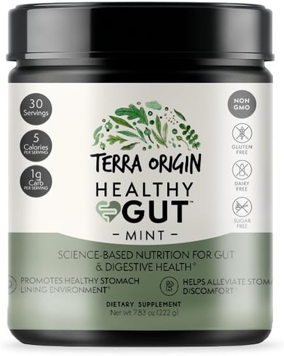 [BRSWGHYKPJ5GGC3P] TERRA ORIGIN Healthy Gut Mint Flavor |30-Servings with L-Glutamine, Zinc, Glucosamine, Slippery Elm Bark, Marshmallow Root and More!