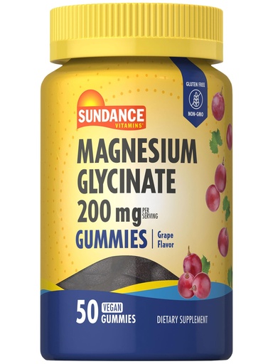 [BRSROHA2O4JR6YL3] Sundance Magnesium Glycinate Gummies | 200mg | 50 Count | Grape Flavor | Vegan, Non-GMO, and Gluten Free Supplement