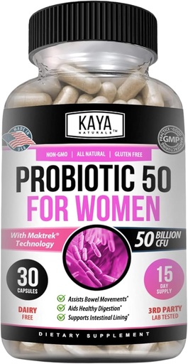 [BRSRMFIYBANAK3A6] Kaya Naturals Probiotic 50 Δισεκατομμύρια CFU - Προβιοτικά για τις γυναίκες, Προβιοτικά για τους άνδρες και τους ενήλικες, Φυσικό - Gut Υγεία & ανοσοποιητικό συμπλήρωμα υποστήριξης - Παρέχει Digestive Υποστήριξη - 30 κάψουλες λαχανικών