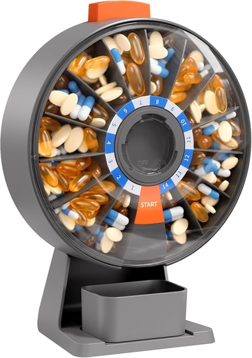 [BRSROBL4CVYRU33X] Daviky Pill Dispenser Daily, גדול גלולות מאורגן עם וול-הר או עומד בשימוש, 14 ימים Pill Container, Push Button Design, Weekly Pill Box for ויטמין, Medicine, Supplement, שמן דגים (Gray)