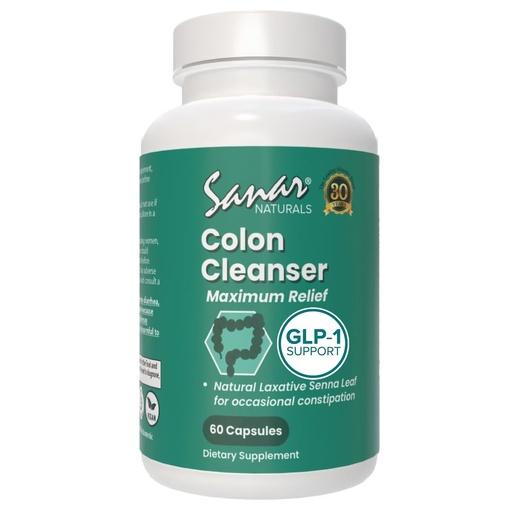 [BRSRA2QECQFQEFAY] Sanar Naturals Colon Cleanser Max Relief | Senna Leaf Digestive Support Supplement | Supports Gut Health Regularity for Women and Men | GLP-1 Support, Gluten Free, 60 Capsules