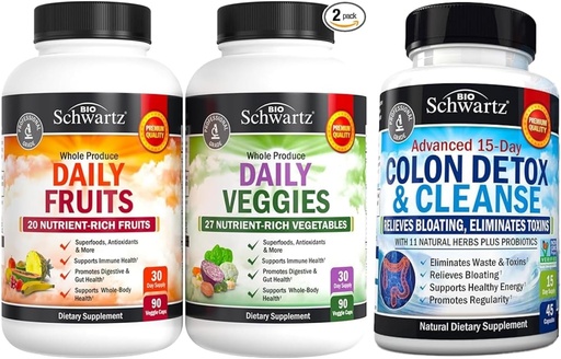 [BRSRABLRDEHBMCDP] Daily Fruits and Veggies Supplement for Women and Men (1 Month Supply) Plus 15 Day Cleanse for Colon and Gut Health