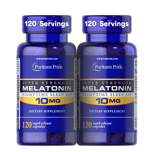 [BRSWIGLRBBYGO3TE] Puritan's Pride Premium Super Strength Melatonin 10mg Sleep Aid, Dietary Supplement for Sound, Restful, & Longer Sleep Support, 4 Month Supply, 120 Rapid Release Capsules, 2 Pack (Packaging May Vary)