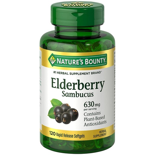 [BRSWYCY2PMORS3Y7] Nature's Bounty Sambucus Elderberry Herbal Supplement, Rapid Release Softgels, 630 mg per Serving, 120 Count