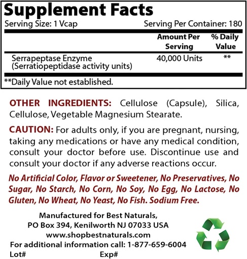 [BRSRMCYLPJYQ2CLO] Best Naturals Serrapeptase 40000 SPUs & Nattokinase 100 Mgg