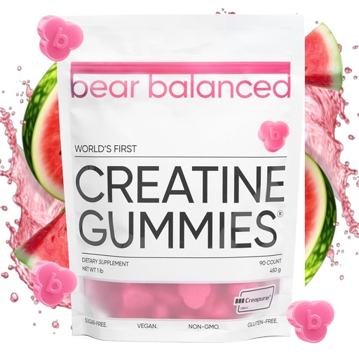 [BRSRAZ33PICR6CL4] Bear Balanced Creatine Gummies for Men & Women - Creapure® Creatine Monohydrate, L-Theanine, L-Tyrosine & B12 for Muscle Growth, Strength, Focus, Energy & Health - Low Calorie, Sugar-Free, & Vegan