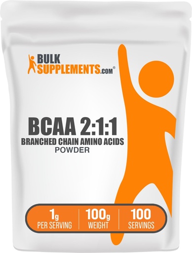 [BRSWIF36AQPWEELC] BulkSupplements.com BCAA 2:1:1 Powder - Branched Chain Amino Acids, BCAAs Amino Acids Powder - Unflavored & Gluten Free, 1g per Serving, 100g (3.5 oz) (Pack of 1)