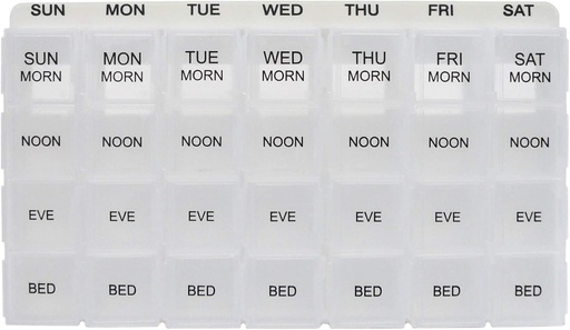 [BRSWKEYMOUGGG3DE] ProMed Weekly 4 Times Daily 7 Day Pill Organizer for Medication, Vitamins & Supplements | Ergonomic Pill Case with Removable Clear Compartments | BPA-Free & Medical-Grade Plastic