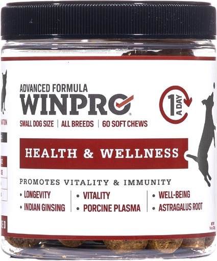 [BRSRMEIZOYMBE33D] WINPRO Pet Health & Wellness Chews for Small Dogs, 60 Soft Chews, Plasma Powered, Grain Free Supplement for Small Dogs Providing Vitality and Immunity Support