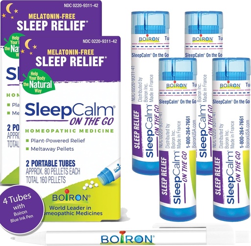 [BRSRAZT5CF4G2CLZ] Boiron SleepCalm On The Go Sleep Aid for Deep, Relaxing, Restful Nighttime Sleep - Melatonin-Free と Non Habit-Forming - 80 Count per Tube - 4 Tube と Blue Pen
