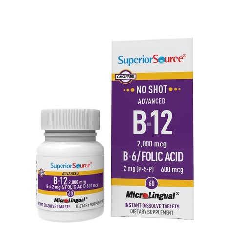 [BRSWIEL5OAAW2FY7] Superior Source NO Shot Advanced B-12 2,000 mcg B-6 / Folic Acid 600 mcg - Folic Acid for Women & Men - B Vitamins Supplement Supports Energy & Cell Health - 60 Sublingual Dissolving Tablets