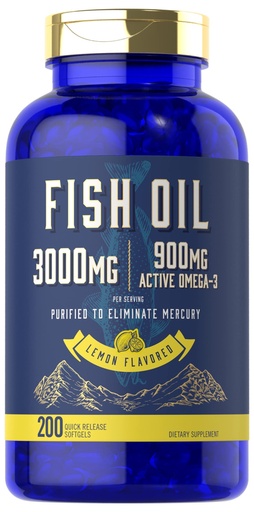 [BRSW2CAKA4MWCCA3] Carlyle Fish Oil 3000mg | 900mg Omega 3 | 200 Softgels | Lemon Flavor | Non-GMO and Gluten Free Supplement