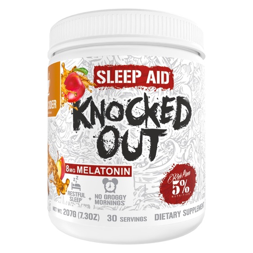 [BRSW2HQPBV7W2C3J] 5% Nutrition Rich Piana Knocked Out Natural Sleep Aid | Post-Workout Recovery & Deep Sleep Supplement | GABA, Melatonin, Chamomile, Tyrosine, 5-HTP, & More | 7.2 oz, 30 Servings (Apple Cider)