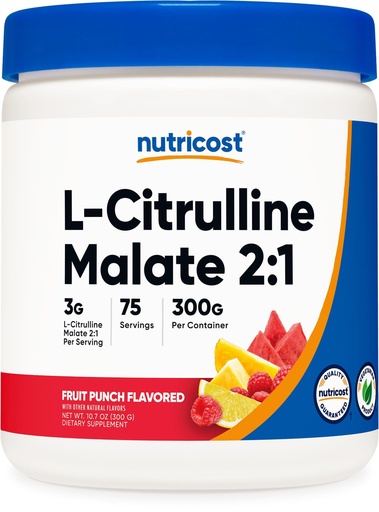 [BRSROHADOUAROFYY] Nutricost L-Citrulline Malate 2:1 300g Fruit Punch - Workout Support, Muscle Performance, Nitric Oxide Booster - Fitness Supplement Powder, 75 Servings