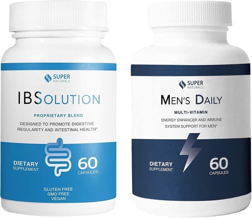 [BRSROGTQOUNRE33J] IBSolution and Men's Multivitamin Bundle - Всеприродне доповнення для підтримки травного здоров'я, газу, блювоти та запору, Імунна система підтримки для чоловіків - 60 капсул, 2-Pack