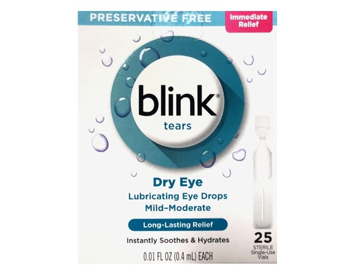 [BRSWIZ3RAYHRAEDO] BLINK Tears Eye Drops für trockene Augen, Konservierungsfreie schmierende Augentropfen, Sterile Single Use Vials, Sanfte Augenpflege für Mild bis Moderate Dry Eye Symptom Relief, 25 Count, 0,01 fl oz Vials