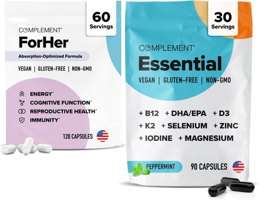 [BRSRAHD2PIGWMAA3] Bere eta Esentzial Vegan Multivitamin Bundle - 30 eguneko emakumeen ongizatea Omega 3, B12, D3, Iron, Folate & More-rekin - Energia, Immunitatea eta oreka hormonala