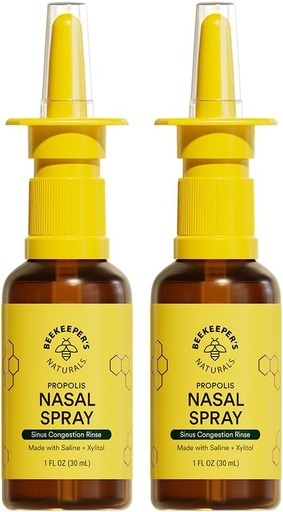 [BRSRMAQKCECQIYAZ] Beekeeper's Naturals Nasal Spray for Adults with Propolis, Xylitol & Saline, Clears Nasal Congestion, Moisturizes Sinus Canal, & Decongest Sinus Cavities, 1 fl oz(Pack of 2)