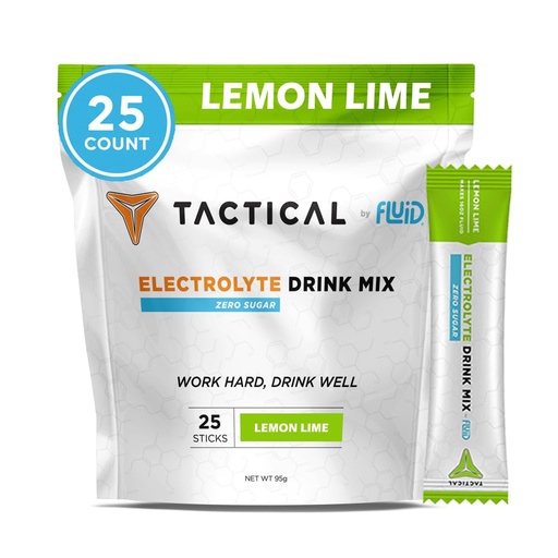 [BRSW2CQKOUPBQET2] Fluid Tactical - 25 Count Zero Sugar Electrolyte Powder | Lemon Lime | Travel Ready Drink Mix | Extreme Re-Hydration