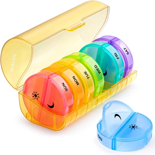 [BRSWYZIEO4CQMYD5] Sukuos Large Weekly Pill Organizer 2 Times a Day, Daily Pill Box 7 Day Easy to Open with Double Protection, AM PM Pill Case for Medicine/Vitamin/Fish Oil/Supplements (Yellow)
