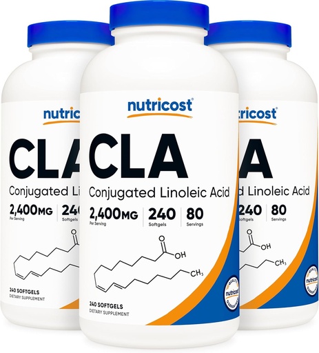 [BRSWKGYPAV6GIFDU] Nutricost CLA (Conjugated Linoleic Acid) 2,400mg, 240 Softgels - Gluten Free, Non-GMO, 800mg Per Softgel (3 Bottles)