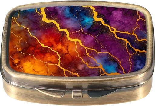 [BRSRE2Q7BZ5W2HI6] Dynippy Pill Case Pill Box with Mirror Retro Pocket 2 Compartment Medicine Case Vitamin Pill 주최자 for Pocket Purse and Travel (A-Colourful Marble Pattern)