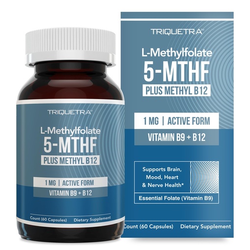 [BRSRAEITC4BQOFIU] L Methyl Folate 1000 mcg Plus Methyl B12 Cofactor – Active 5-MTHF Form - Supports Mood, Methylation, Cognition – Highly Bioavailable Bioactive Forms of Vitamin B9 & B12 (60 Capsules – 60 Servings)