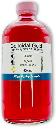 [BRSWKZI7AIPWIYD4] True Colloidal Gold – 25 ppm - 99.99+% Purity - 500 mL (16.9 Fl Oz) in Glass Bottle - Made in USA