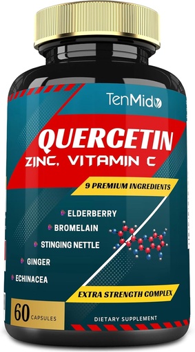[BRSW2CQDAAIBO3L5] Quercetin Extract Capsules - Blend Elderberry, Bromelain, Ginger, Stinging Nettle, Echinacea, Black Pepper and More - 60 Capsules, 2 Months Supply