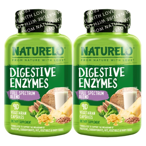 [BRSW2GAQBEHBOHL2] NATURELO Digestive Enzymes with Ginger, 90 Vegan Capsules, 2 Pack | Full Spectrum Support, Broad Blend of 15 Digestive Enzymes for Men and Women