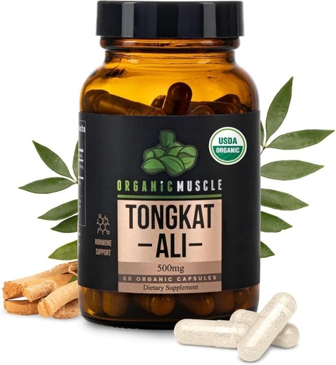 [BRSROGQHPMMGOEYZ] Organic Muscle Tongkat Ali for Men 500mg — Longjack Eurycoma Longifolia Supplement | USDA Organic, 60 Capsules | Wild-Harvested Root | Men’s T-Level & Energy Support*