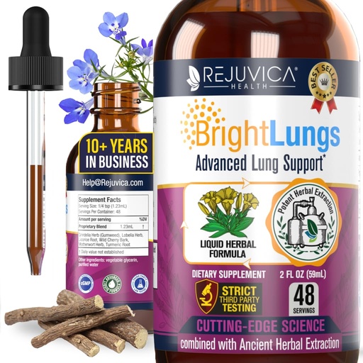 [BRSWGCYHPMDQIYDV] Bright Lungs | Lung Detox & Respiratory Support Supplement | Grindelia, Lobelia, Licorice for Lung Cleanse, Mucus & Sinus Health | Liquid Herbal Formula | 2 fl oz