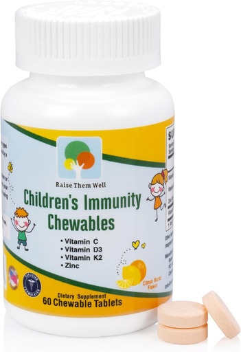 [BRSWYAT2CINWA33X] Élevez-les bien enfants Vitamine C & Immune Support, Citrus Chewables pour les enfants, Natural Immune Booster avec Zinc & Elderberry + Enfants Vitamine PDF, Doctor Formulé, 60 comprimés savoureux