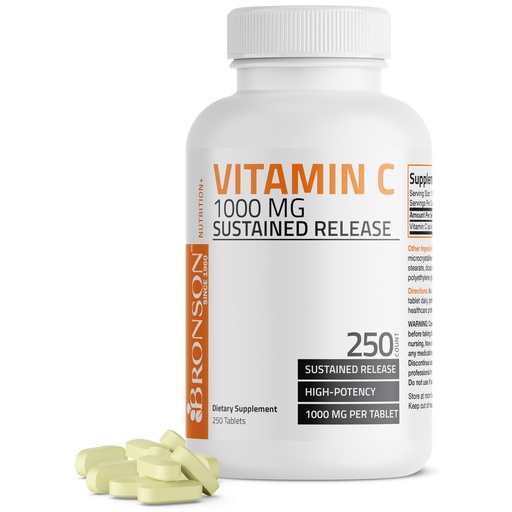 [BRSWIYT7DENQECLK] Bronson Vitamin C 1000 mg Sustained Release Premium Non-GMO Ascorbic Acid, 250 Tablets