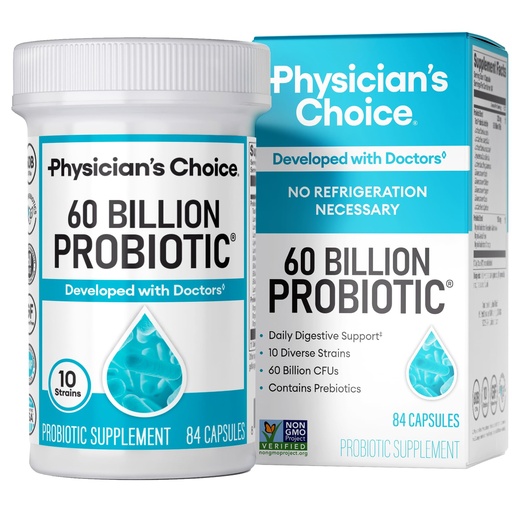 [BRSRMAAQAAIQMCLK] Physician's CHOICE Probiotics 60 Billion CFU - 10 Strains + Organic Prebiotics - Immune, Digestive & Gut Health - Supports Occasional Constipation, Diarrhea, Gas & Bloating - for Women & Men - 84ct