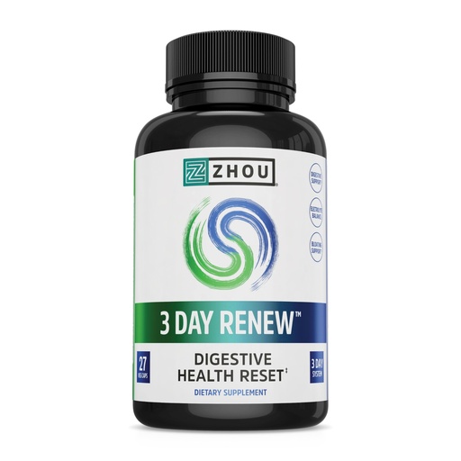 [BRSROCT5O4MQEA3V] Zhou 3 Day Renew - Probiotics for Digestive Health, Probiotics for Men and Women, Gut Health & Natural Reset Support Supplement with Ginger and Aloe - 27 Veg Caps